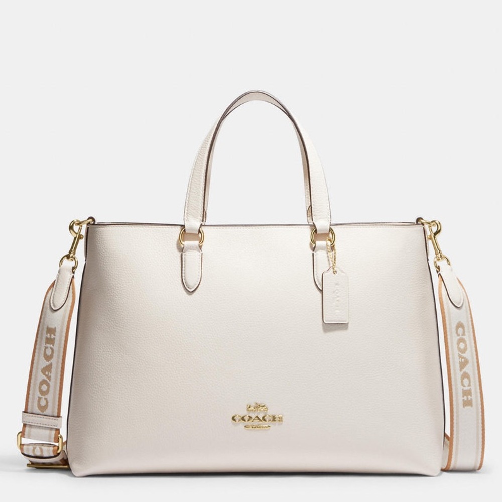 Coach Chalk Leather/ Gold Hardware Logan Carryall Satchel with Crossbody Strap